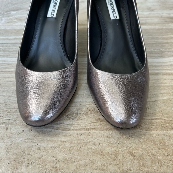 Vintage Karl Lagerfeld Sabrina Metallic Silver Leather Pumps, Size 8.5 - Picture 3 of 11